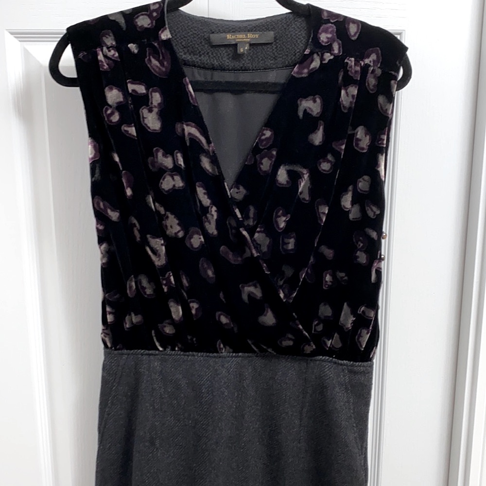 🔥🔥Rachel Roy Signature| Charcoal Velvet Herringbone Tweed Dress - sz 6 - Picture 4 of 10